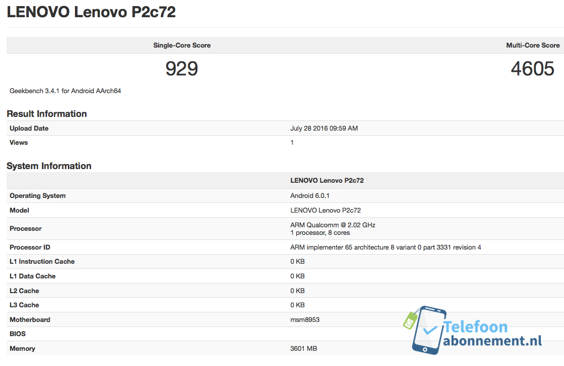 Неанонсированный Lenovo Vibe 2 прошел тест Geekbench