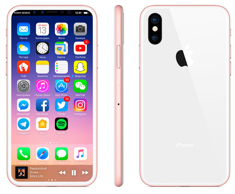 Новые рендеры iPhone 8 показывают бескрайний дисплей и розовый цвет корпуса