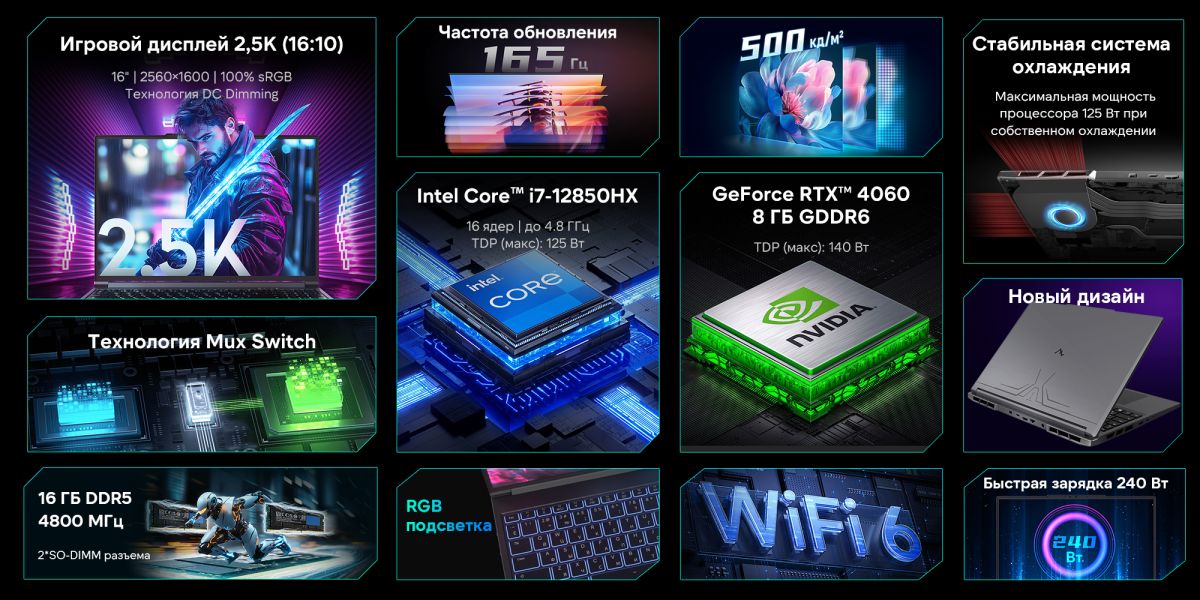 MAIBENBEN запустила в России игровой ноутбук X16D с RTX 4060 и экраном 165 Гц